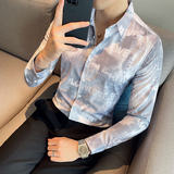 四季款男暗花长袖衬衫轻熟衬衣韩版修身个性上衣秋装衬衫BF42，男装衬衫，星座419（原A233）
