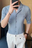 夏季新款男纯色短袖衬衫潮流西装领衬衣韩版V领衬A233-D555特，男装衬衫，星座419（原A233）