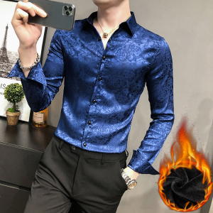 加绒款男英伦衬衫长袖修身加厚衬衣男青年商务衬衫A068-H图片