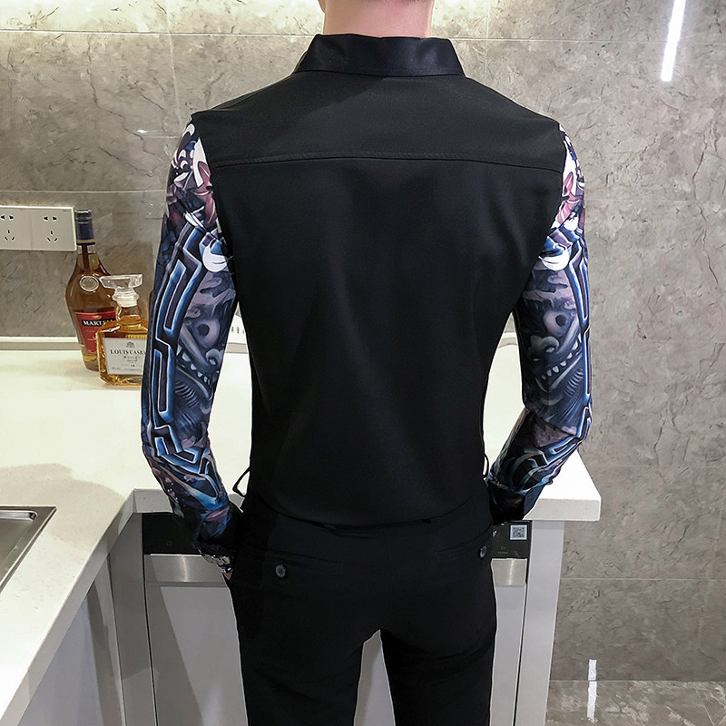 2021秋男衬衫英伦长袖上衣印花男装韩版修身四季印花衬衣H601-P55,男装衬衫,星座419（原A233）