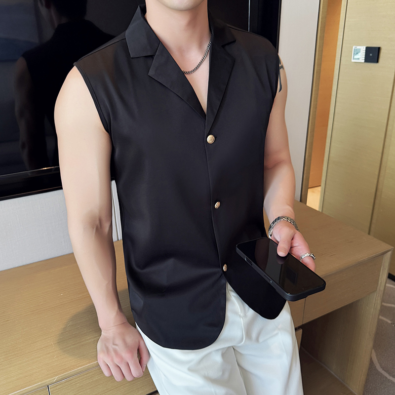 M88夏季男士无袖西装领衬衫~潮流个性翻领衬衣A233-M88-P65，男装西服套装，星座419（原A233）