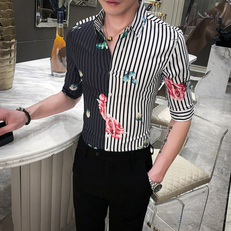 2021春夏男衬衫中袖个性衬衣青年商务衬衫潮流花衬衫时尚D575-P55,男装衬衫,星座419（原A233）