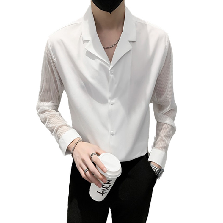 2025春夏新款男长袖衬衫潮流蕾丝袖西装领男V领衬衫H730-特P40,男装西服套装,星座419（原A233）