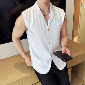 M88夏季男士无袖西装领衬衫~潮流个性翻领衬衣A233-M88-P65图片