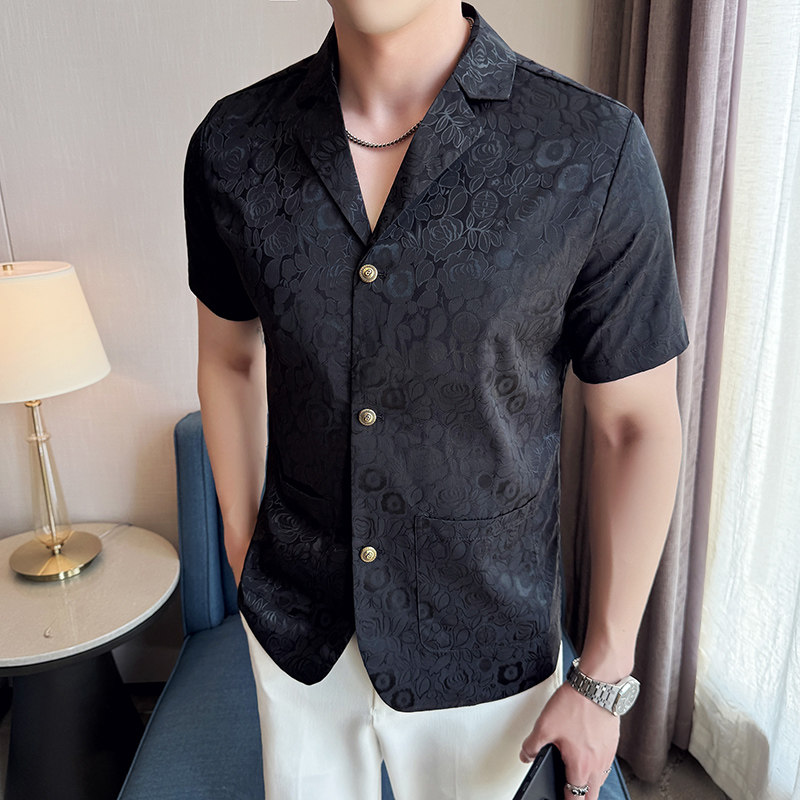 M99~男士夏季短袖西装领衬衫~潮流印花短袖衬衫A233-M99-P75,男装T恤,星座419（原A233）