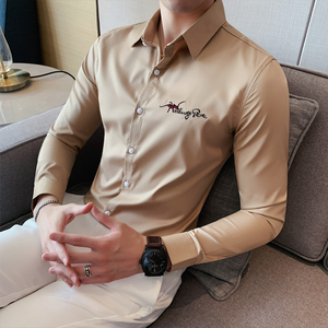 夏季新款男纯色长袖衬衫四季款衬衣韩版修身个性衬A233-BF64-P60图片