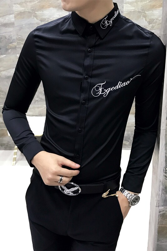 18秋新款男长袖刺绣衬衫发型师韩版绣花潮流修身衬衣工服H198,男装衬衫,星座419（原A233）