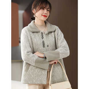 喜卉妈妈冬装彷水貂绒外套高贵妇人洋派保暖秋冬中老年女针织上衣