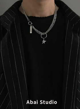 暗黑ins风双层拼接五角星星项链男女潮嘻哈街头锁骨链王一博同款