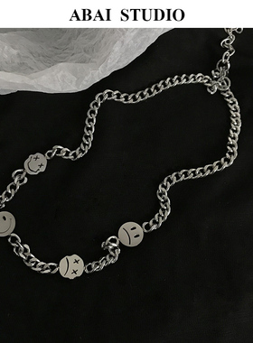 钢制 ins潮笑脸表情链条衔接项链潮人街头情侣男女嘻哈潮个性配饰