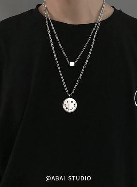 镂空卡通圆牌街头风配饰吊坠项链