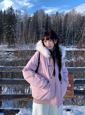 【小乐专享】连帽大毛领仿羊羔毛拼接加厚外套女韩版宽松上衣