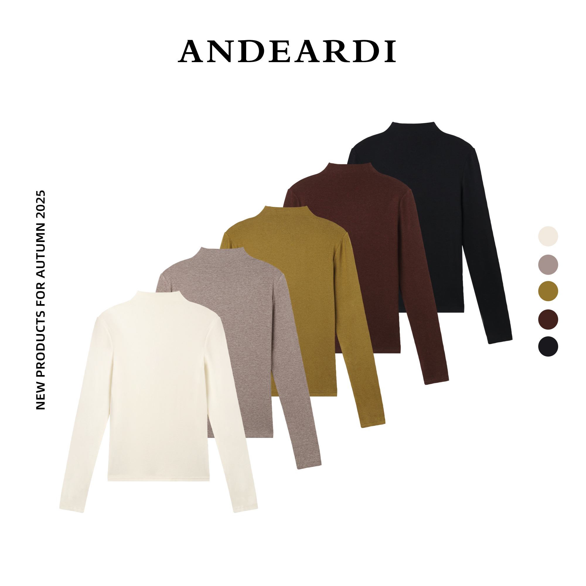 ANDEARDI半高领知性纯色羊毛打底上衣弹力修身基础款长袖针织内搭