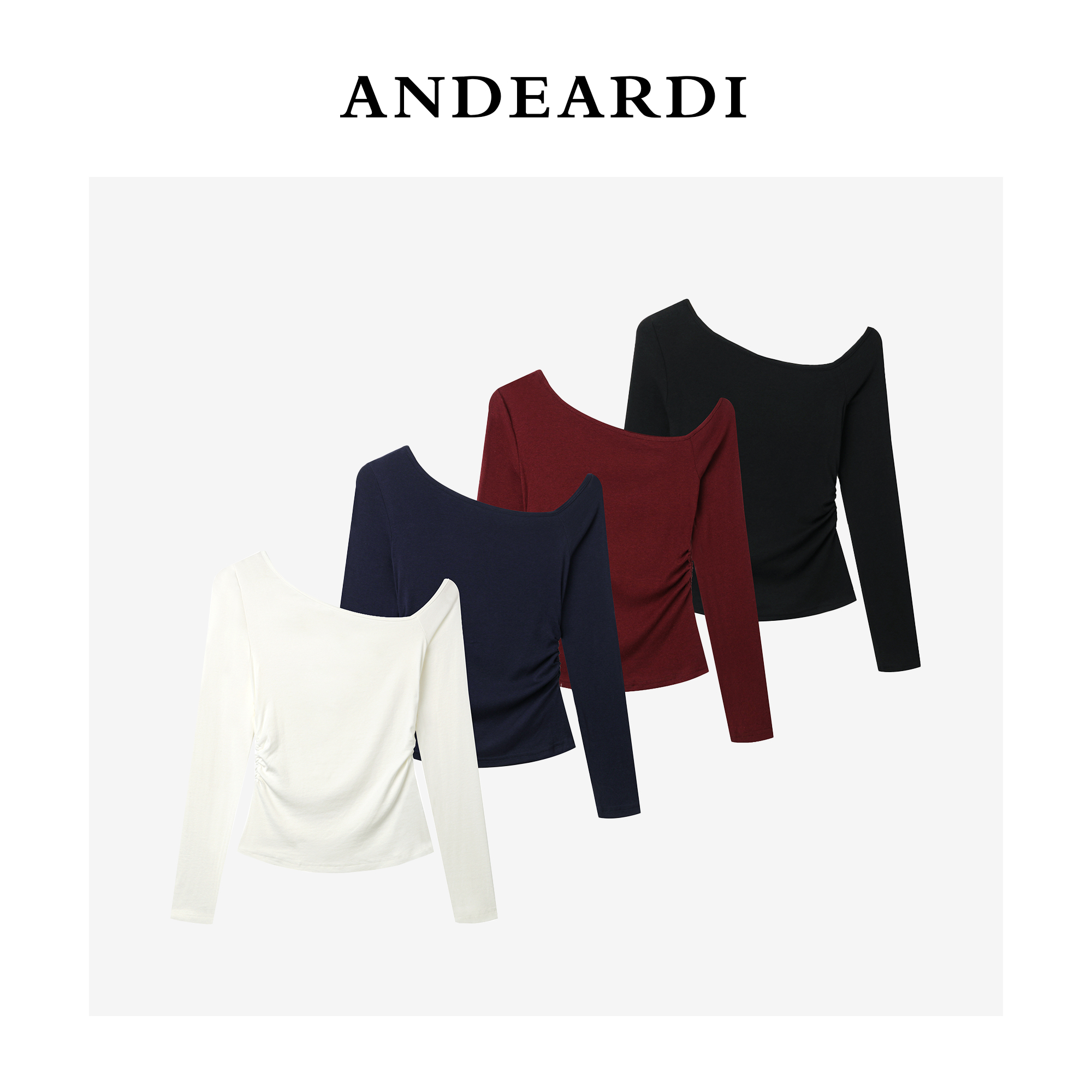 【小乐专享】ANDEARDI时尚褶皱修身型短款小众T恤纯欲风长袖
