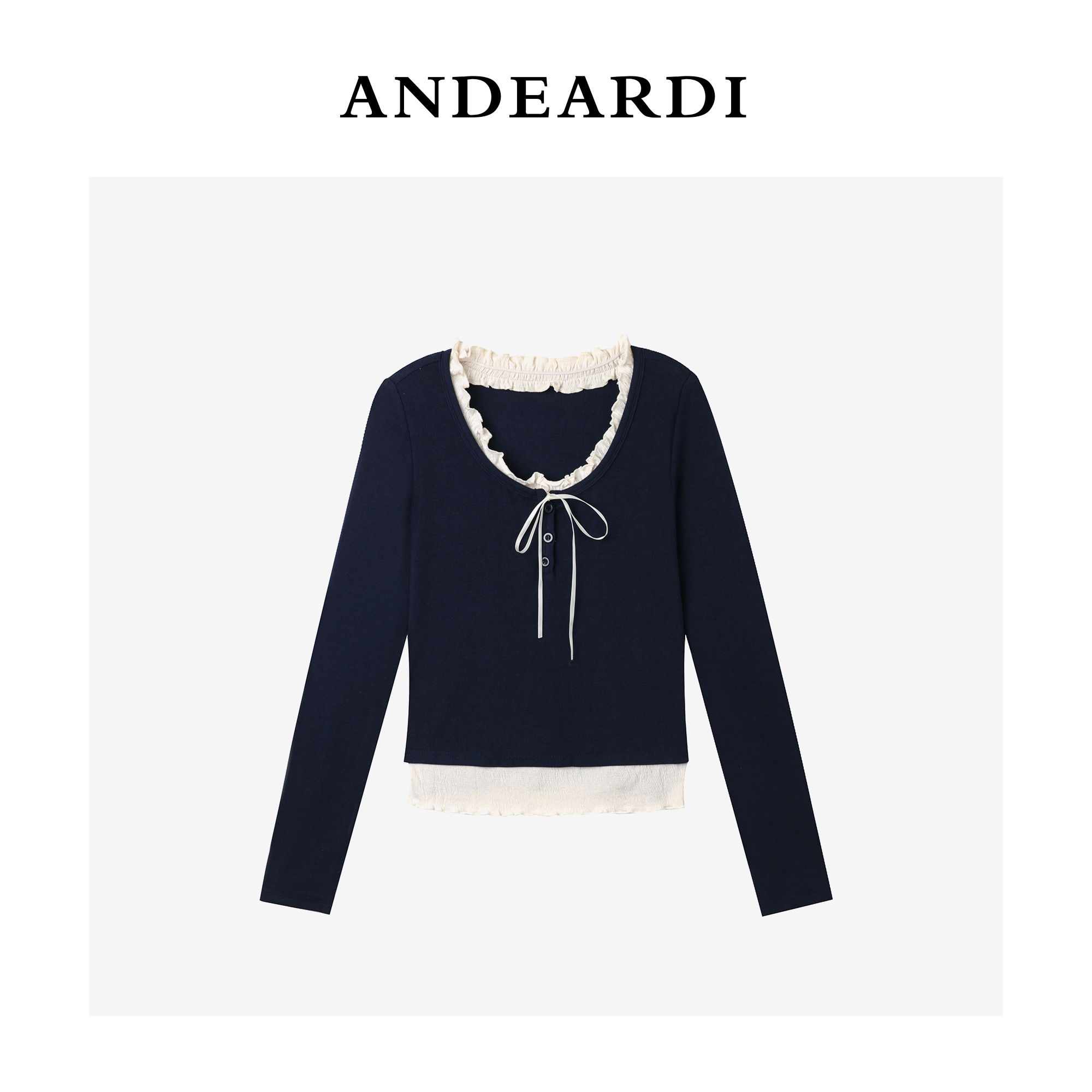 【林小雅专享】ANDEARDI短款T恤长袖秋季假两件设计感纯欲风