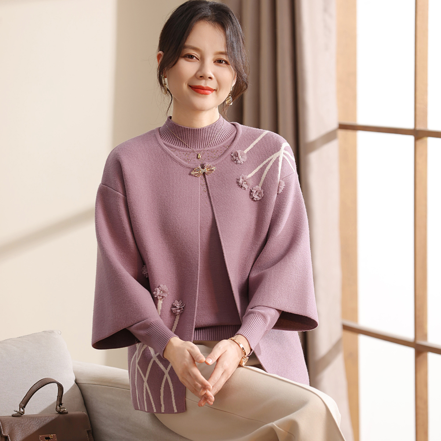 喜卉妈妈秋装针织两件套上衣