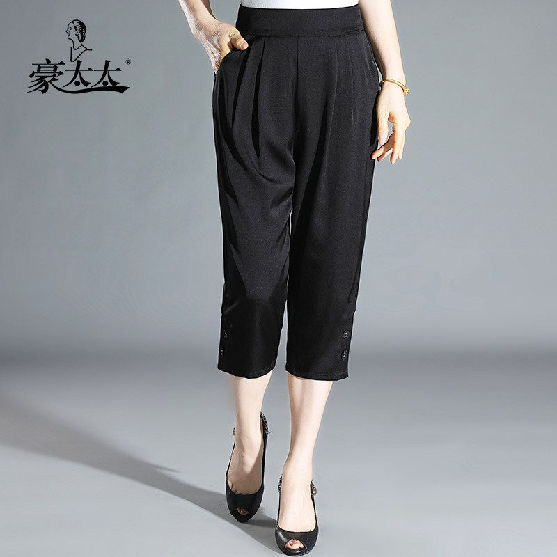桑蚕丝妈妈裤子七分裤2021夏季新款中老年女裤中年女装真丝五分裤