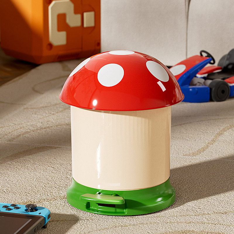 脚踏式儿童房垃圾桶家用卧室可爱装饰小号蘑菇垃圾筒带盖子带内桶