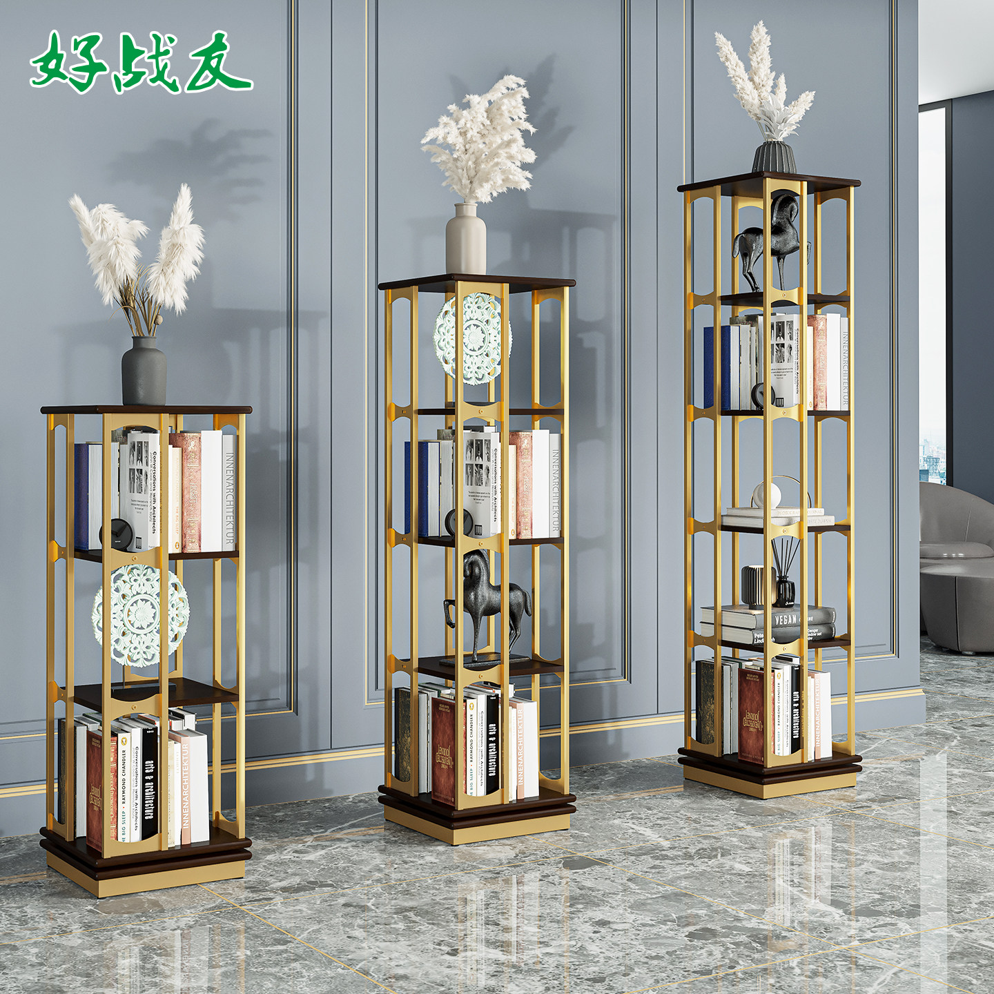 实木旋转书架360度书柜儿童落地多层置物架简约客厅省空间收纳柜图片