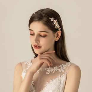 O539新款 超仙合金色发带婚纱礼服结婚发饰 淡水珍珠合金新娘头饰