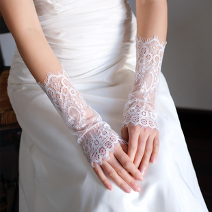 柔软睫毛蕾丝婚纱礼服晚宴拍照道具短套袖 WG161超仙短款 无指手套