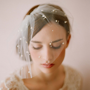 影楼造型拍照头饰 头纱 白色软纱短款 V002欧美风新娘结婚遮面纱