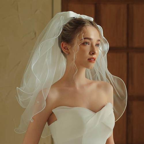 蓬蓬领证登记求婚道具新娘小头纱