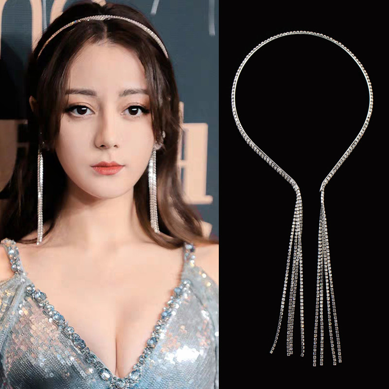 明星同款流苏超闪发箍发饰女 超仙合金耳挂晚宴拍照跟妆发饰TB004