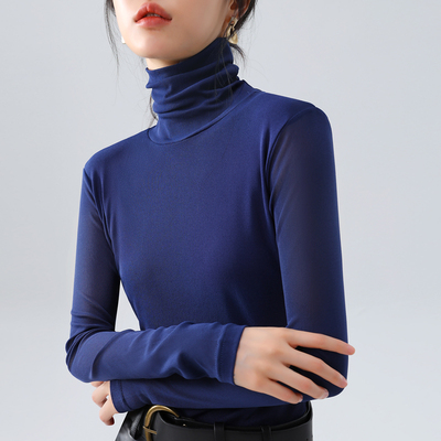 堆堆领打底衫女高领网纱T恤长袖