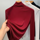 酒红色打底衫 气质堆堆领网纱上衣 2025春秋新款 女内搭高领长袖 女装