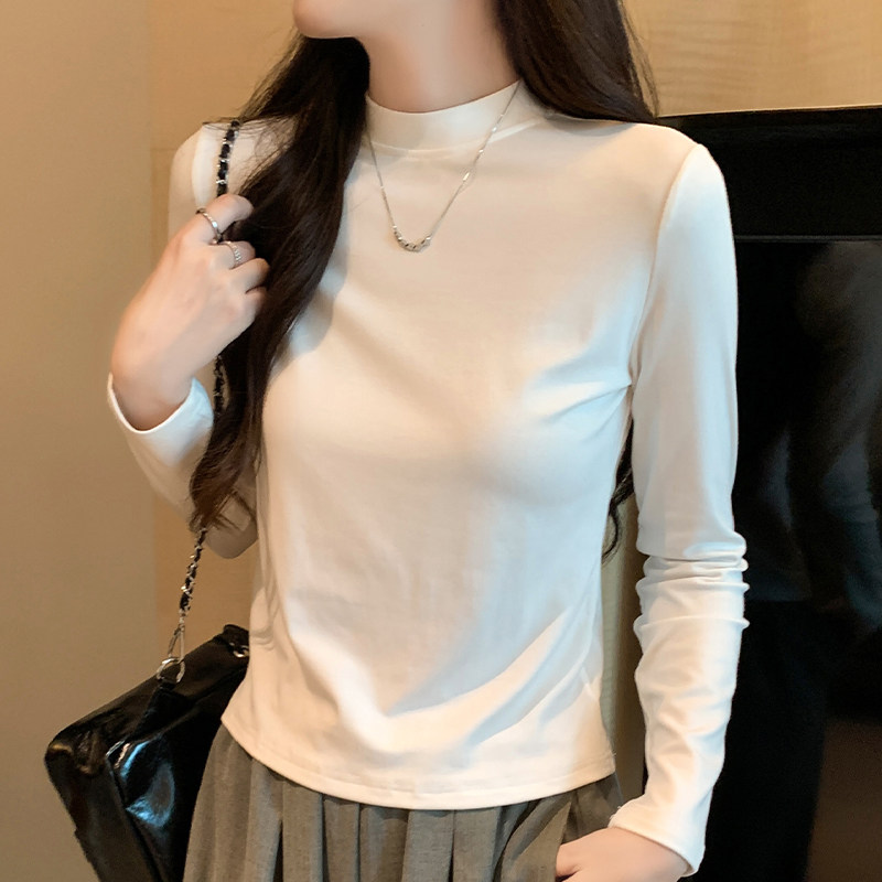 白色打底衫女长袖中领高级感上衣