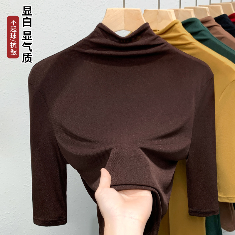 弹力修身薄款网纱洋气五分袖上衣