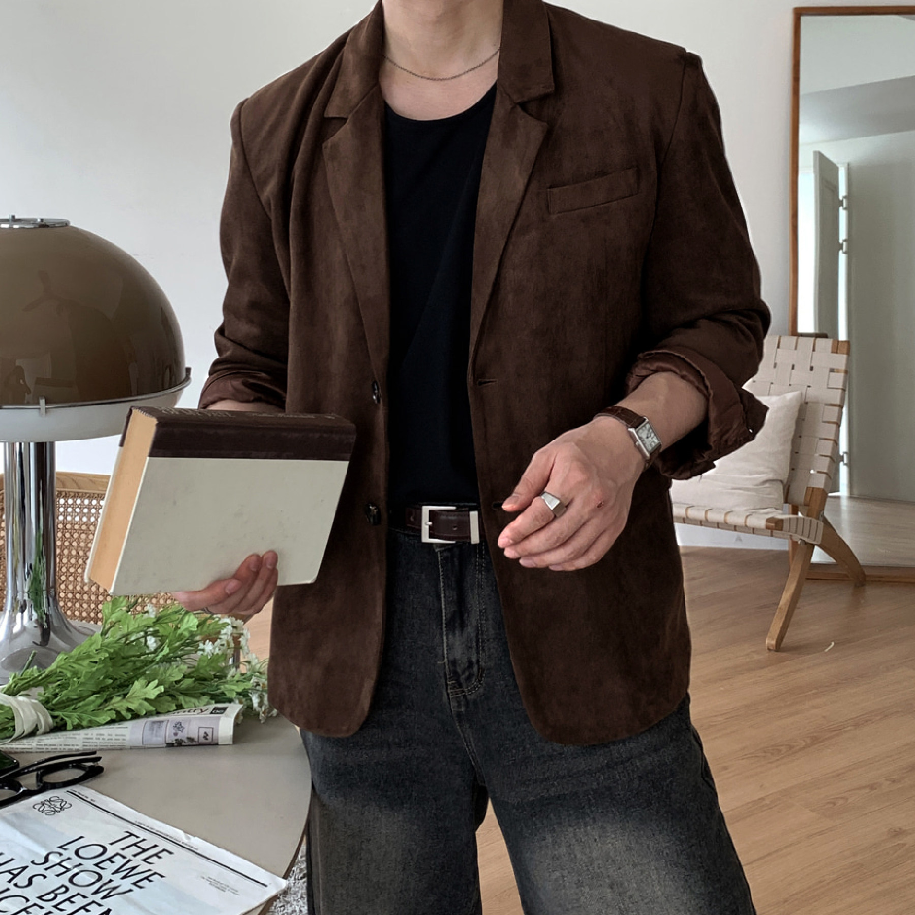 LOOKNFIT麂皮绒单排扣西服外套男