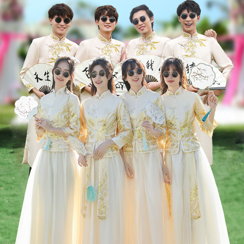 中式伴娘服伴郎服装2026新款春夏姐妹团中国风秀禾礼服显瘦伴娘裙
