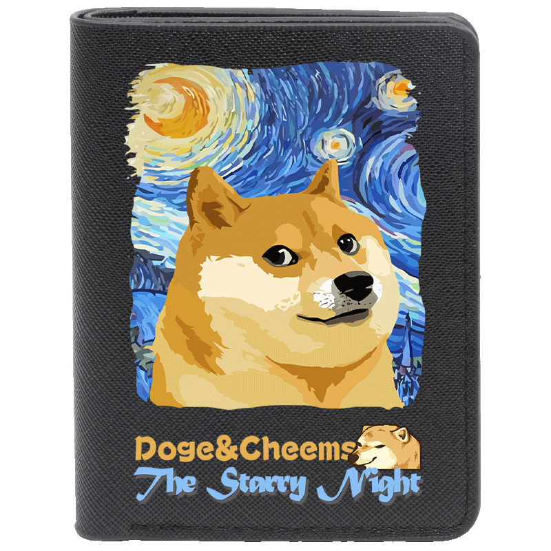 梵高星空联名Doge柴犬周边Cheems汪星人个性潮牌学生钱包卡包男生