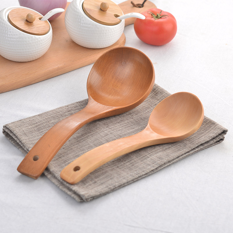 木汤勺原木韩日式实木头勺子盛粥勺家用长柄小汤勺稀饭勺大号木勺