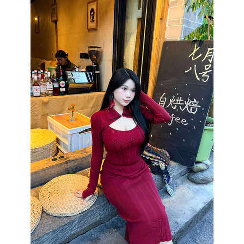 醉月衫微胖大码女装新年氛围感穿搭红色连衣裙秋冬裙子修身包臀裙 - 封面
