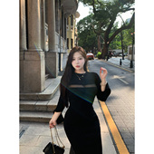 佳佳 连衣裙秋冬裙子网纱性感包臀裙女 修身 秋信雾时 微胖大码