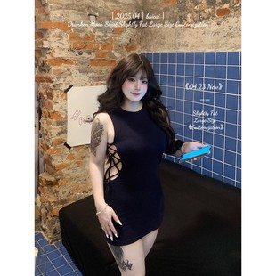 白菜 微胖mm御姐显瘦性感绑带露腰针织包臀连衣裙 诱魅御姐 大码