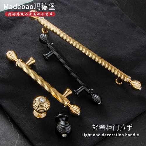 玛德堡金色轻奢水晶柜门单孔拉手