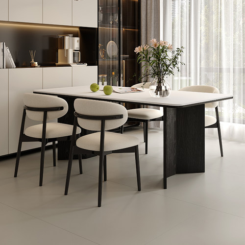 蓝色理想实木岩板餐桌