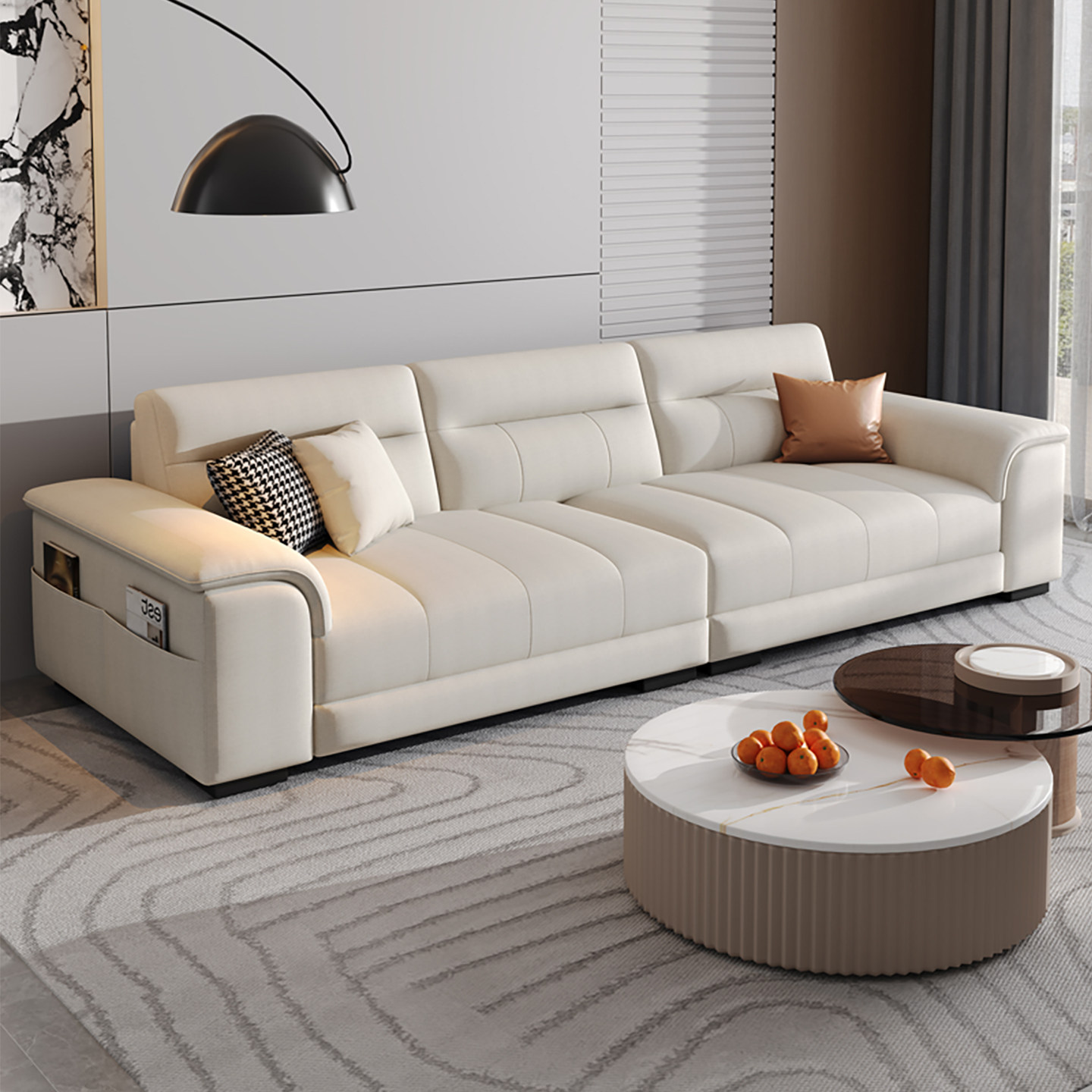 政府补贴蓝色理想科技布艺小户型沙发客厅现代简约2026款真皮沙发