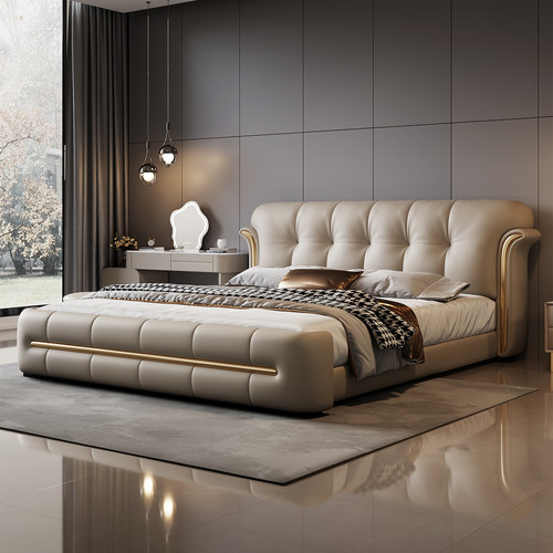 意式轻奢2米x2米2真皮床主卧婚床