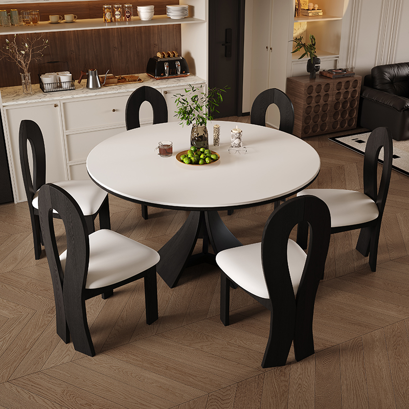 政府补贴蓝色理想实木餐桌椅组合设计师款家用小户型中古风圆桌