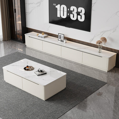 政府补贴蓝色理想岩板茶几电视柜组合客厅现代简约实木落地柜茶几