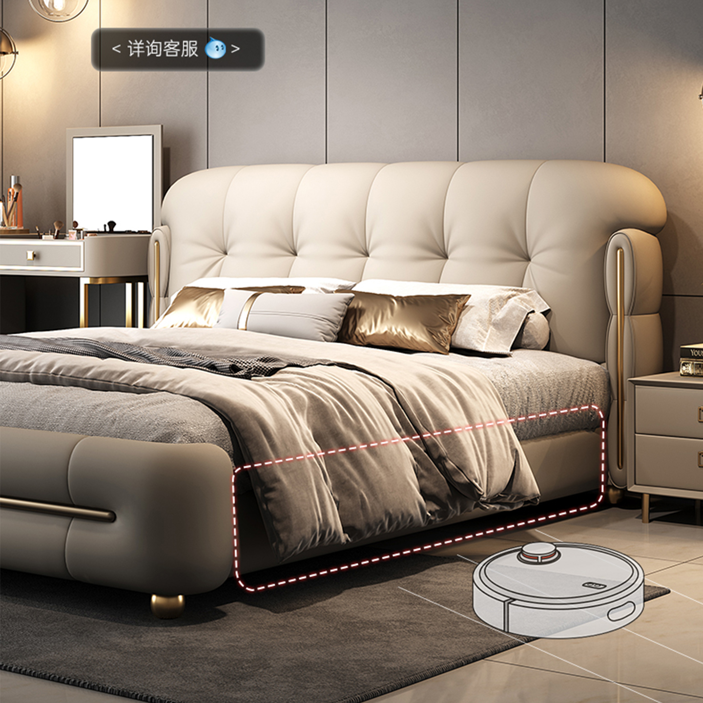 蓝色理想2025新款华夫格真皮大床