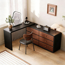 蓝色理想复古风可伸缩转角梳妆台斗柜一体收纳柜中古风带镜化妆桌