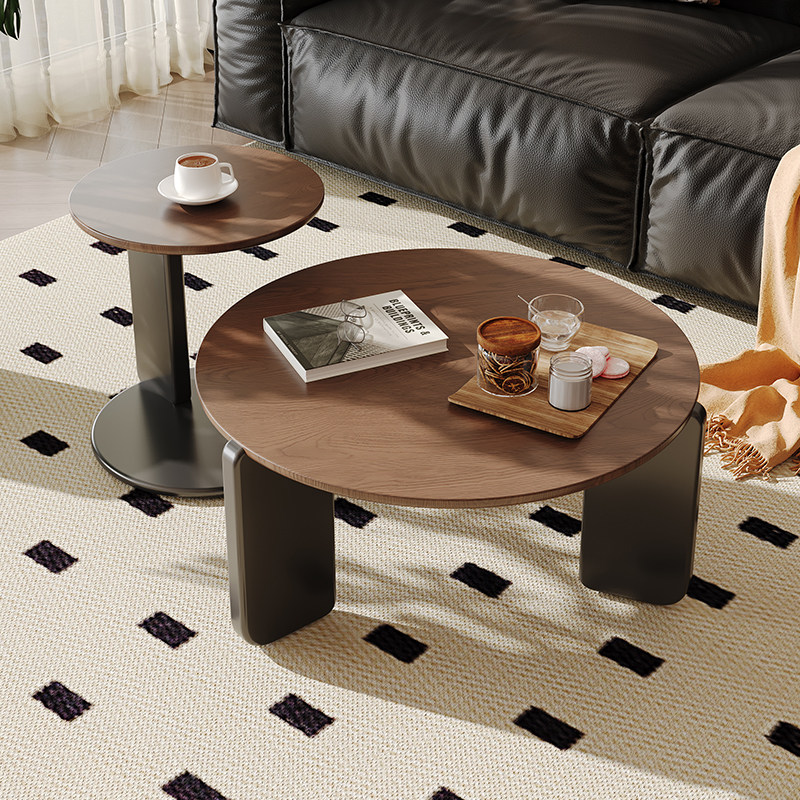 政府补贴蓝色理想中古风圆形实木茶几组合客厅小户型家用落地边几