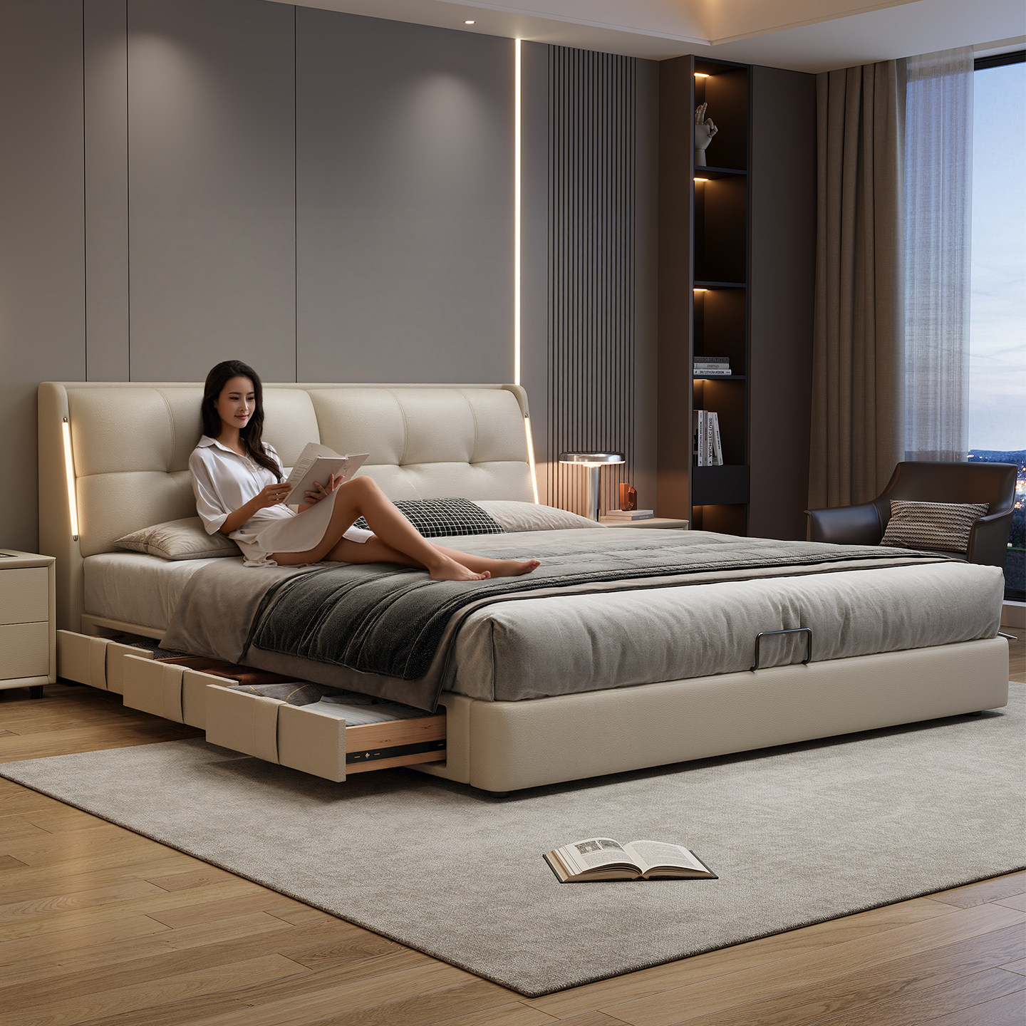 2025新款主卧房双人大床高端皮床