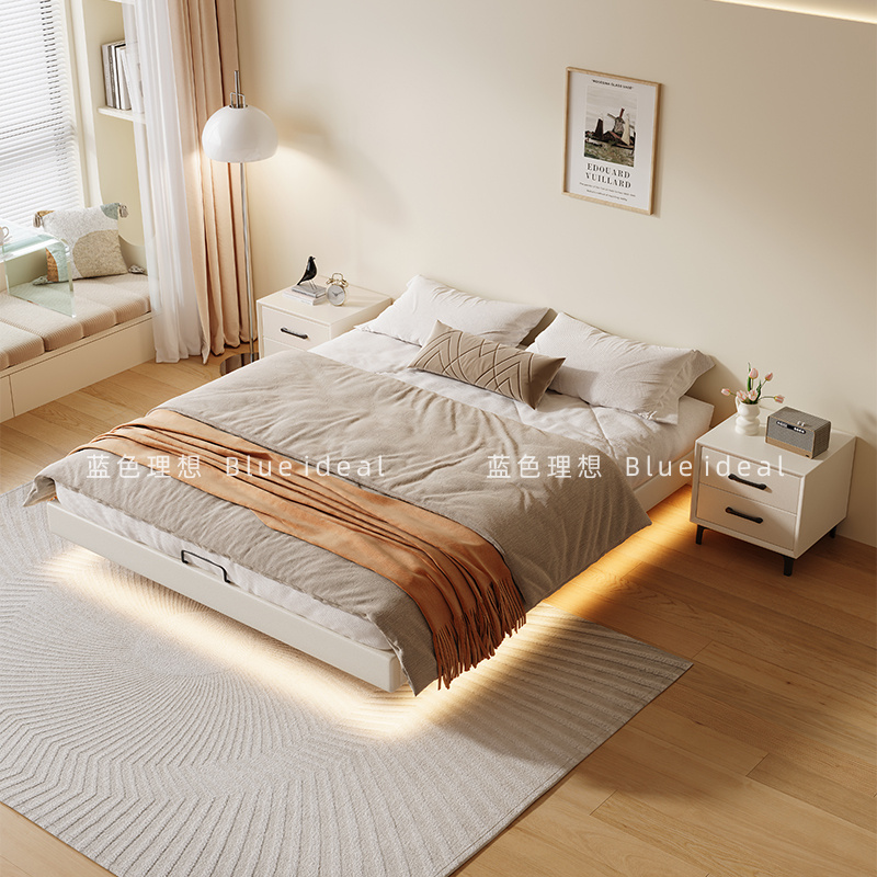 蓝色理想奶油风无床头悬浮床轻奢极简小户型双人床1.5m悬空床架子